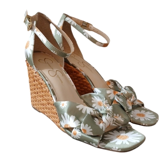 Jessica Simpson Daisy Matte Sage Satin Wedge Sandals Size 8.5 - Picture 10 of 10